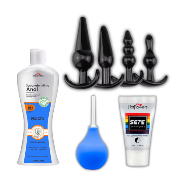 Kit Plugs de Silicone com Sabonete Íntimo com Ducha Higiênica e Gel 7 Sensações